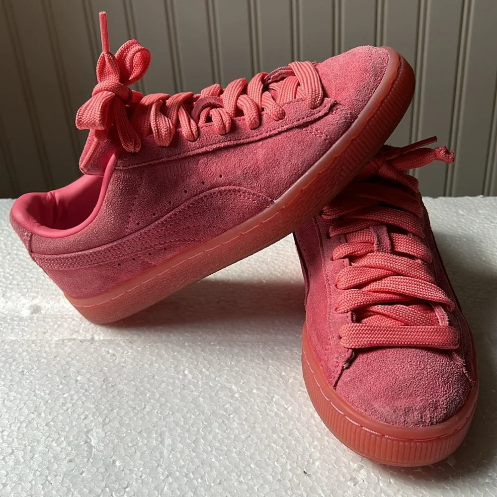 Puma kids Suede Lace Up youth sneakers size 5 pinkish coral